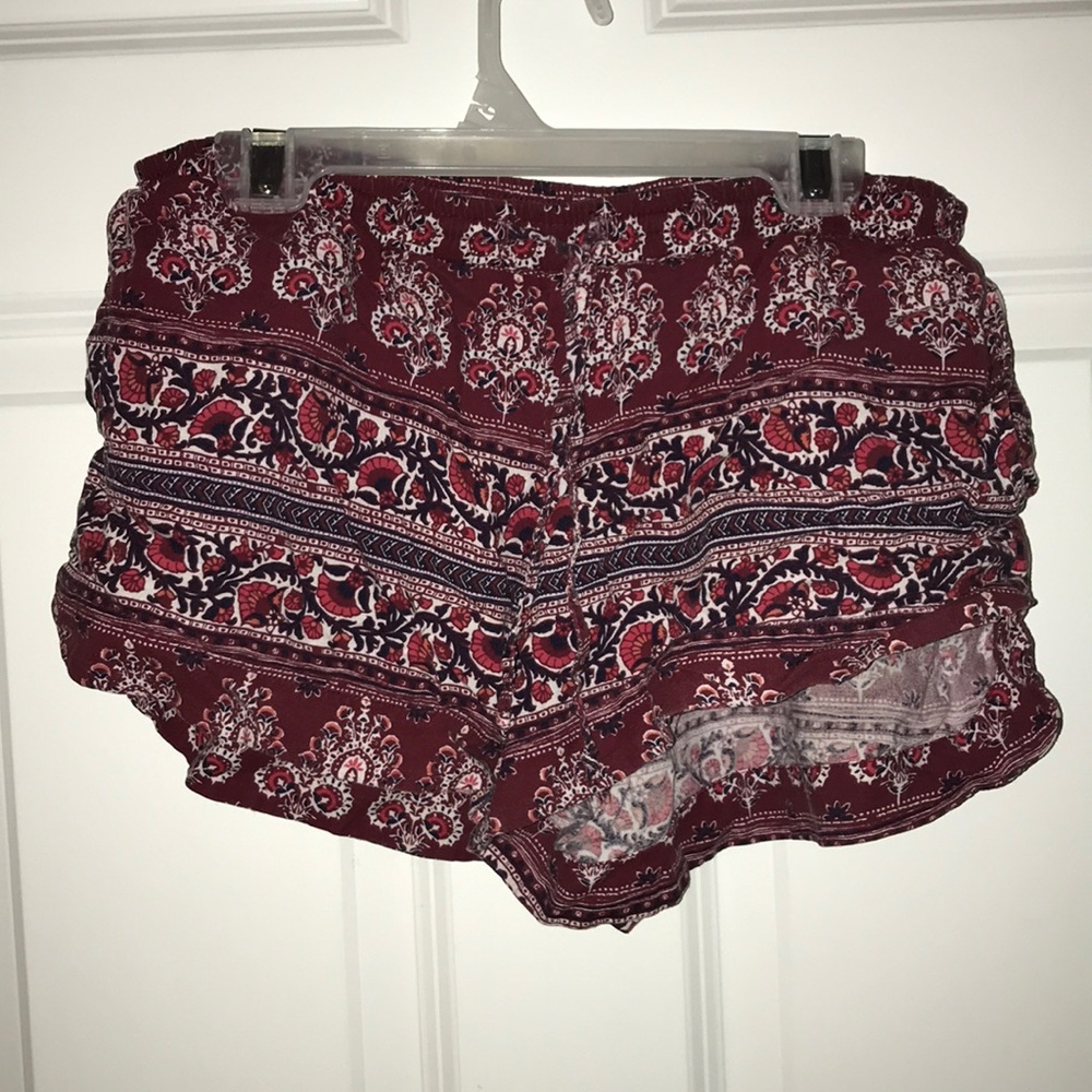 Maroon patterned soft shorts from AEO